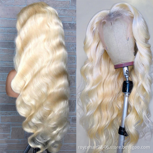 Wholesale Thick 100% Raw Brazilian Blonde Hair Cuticle Aligned Natural 613 Human Hair 13x4 Transparent Swiss Lace Front Wig